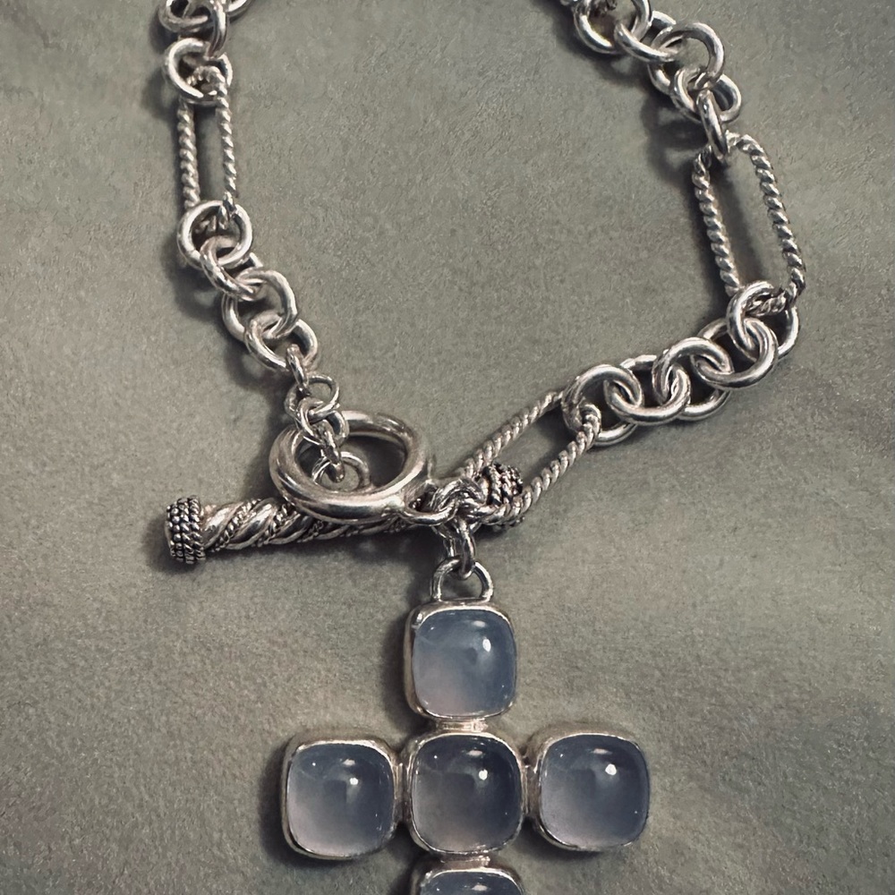 Vintage Lori Bonn Chalcedony cross bracelet. sterling Silver quartz 7 1/2 “ long - Picture 3 of 7